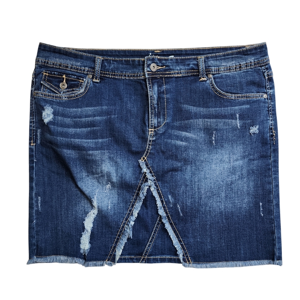 Womens Inc International Concepts Denim Skirt Size 16 Distressed Frayed Blue